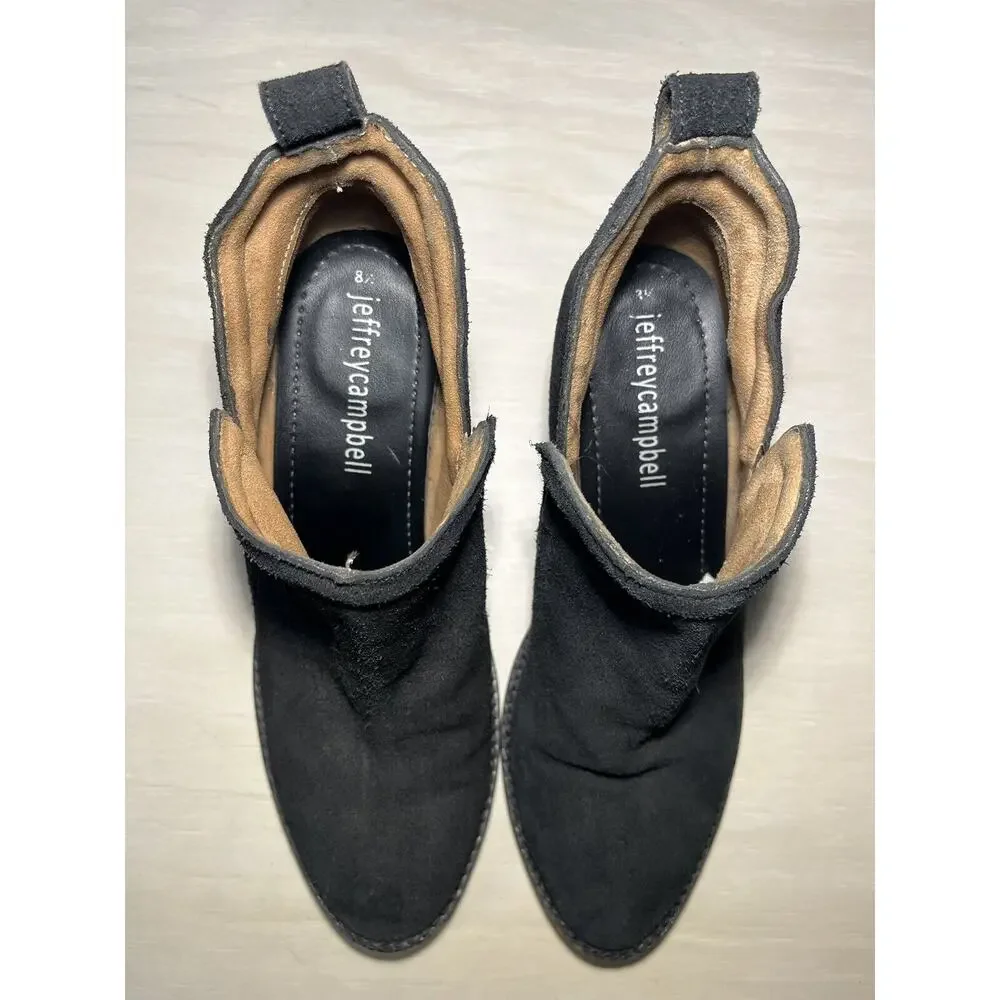 Jeffrey Campbell Boots 8.5 Ankle Burman Split Shaft Black Suede Block Heel‎